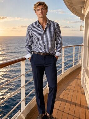 Johnston & Murphy Navy and White Gingham Dress Shirt XXXL